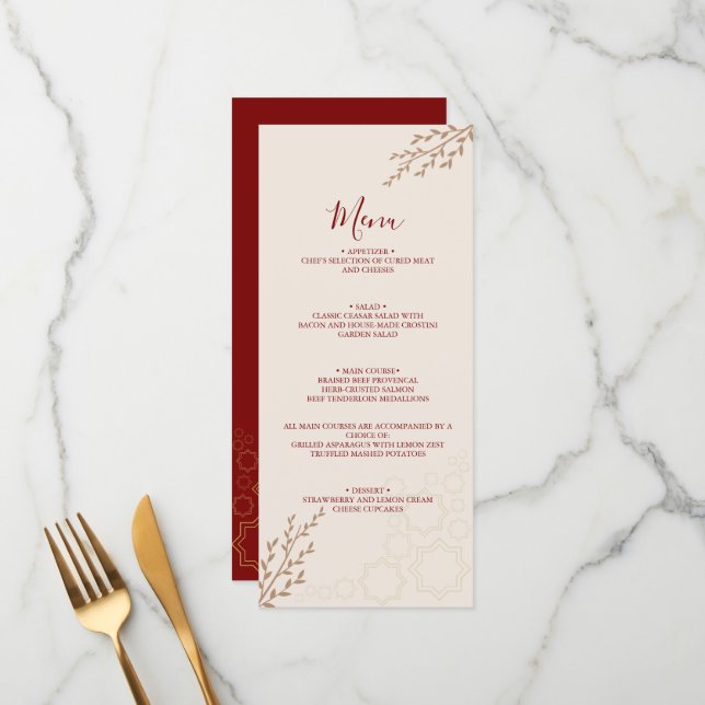 Menú Boda Boho Moderno de Terracota Naranja Quemada (Anverso/Reverso In Situ)