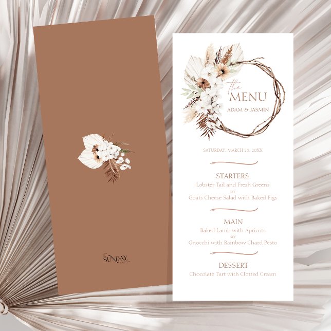 Menú Boda Boho Terracotta Dried Floral Wreath (Boho Terracotta Dried Floral Wreath Wedding Menu)