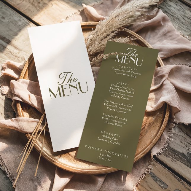 Menú Boda Boho Verde Oliva Elegante Dinero Antiguo Boho (Subido por el creador)