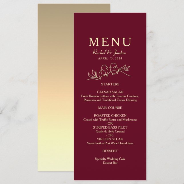 Menú Boda Borgoña (Anverso / Reverso)