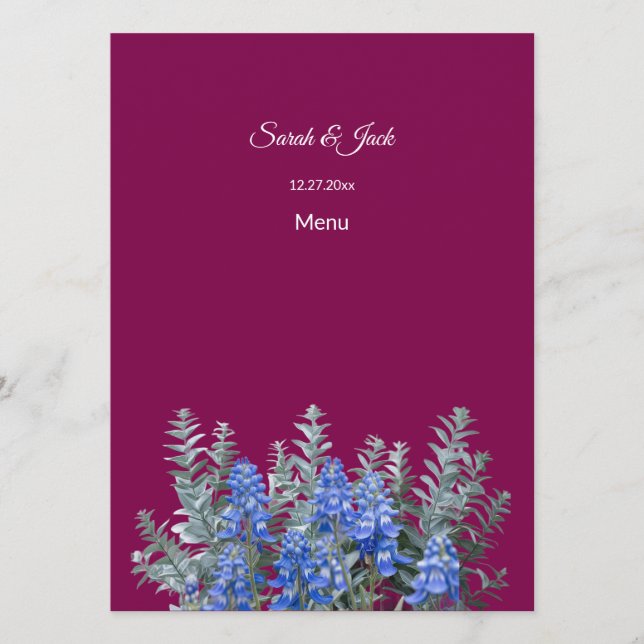 Menú Boda Borgoña de Invierno con Bluebonnet (Anverso)
