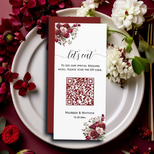 Menú Boda Borgoña Floral Moderna QR Code 4x9'