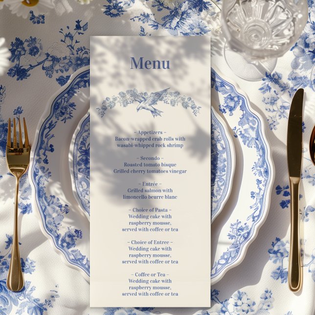 Menú Boda Botánica Floral Chinoiserie Azul (Subido por el creador)