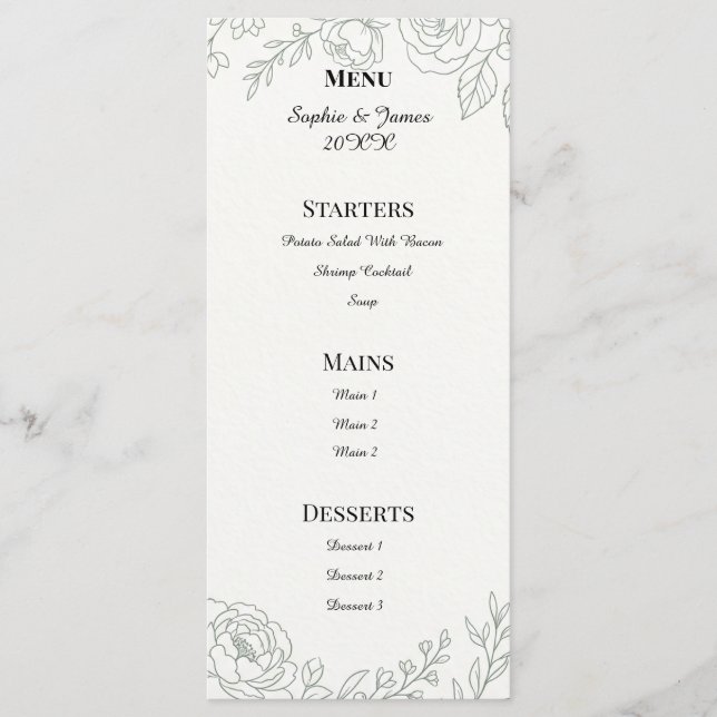 Menú Boda Botánica Sage (Anverso)