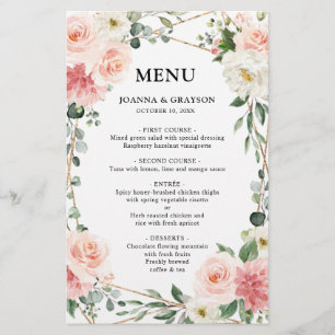 Menú Boda botánico con floral floral rosa Rubor