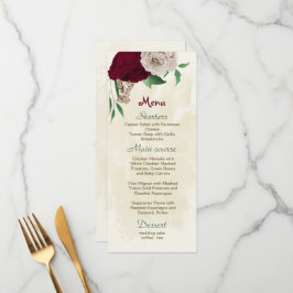 Menú Boda botánico de flores de champán de Borgoña