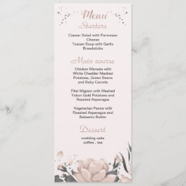 Menú boda botánico de flores grises oscuras rosadas pol