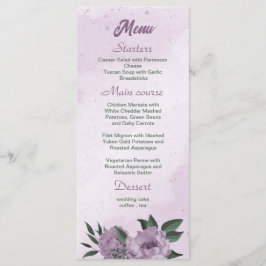 Menú boda botánico de flores púrpura