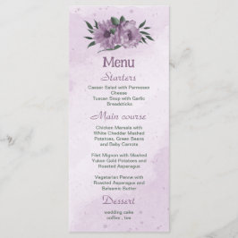 Menú boda botánico de flores púrpura