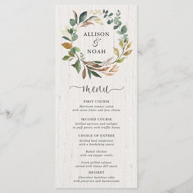 Menú boda botánico de vegetación rústica (Anverso)