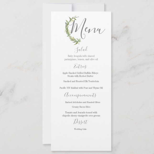 Menú Boda botánico Laurel de color de agua (Anverso)