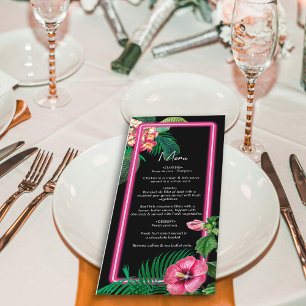 Menú Boda Botánico Retro Tropical Neón Rosa