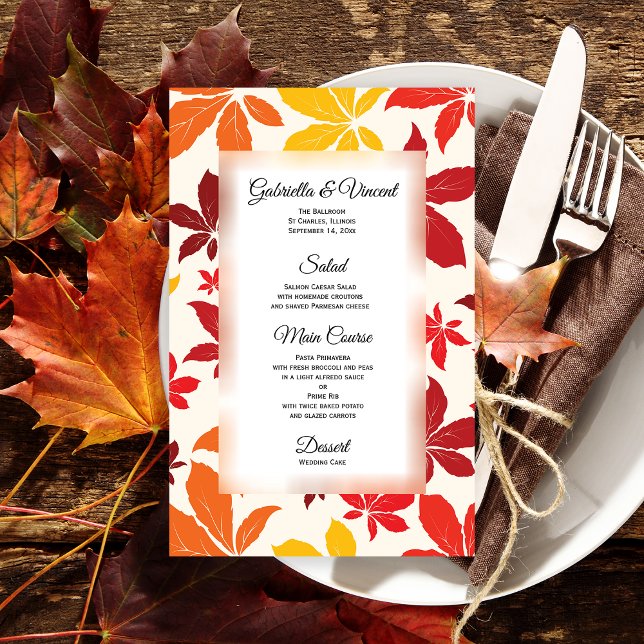 Menú Boda Bright Fall Leaves (Set a warm Autumn table for your celebration event with the festive Bright Fall Leaves Menu.)