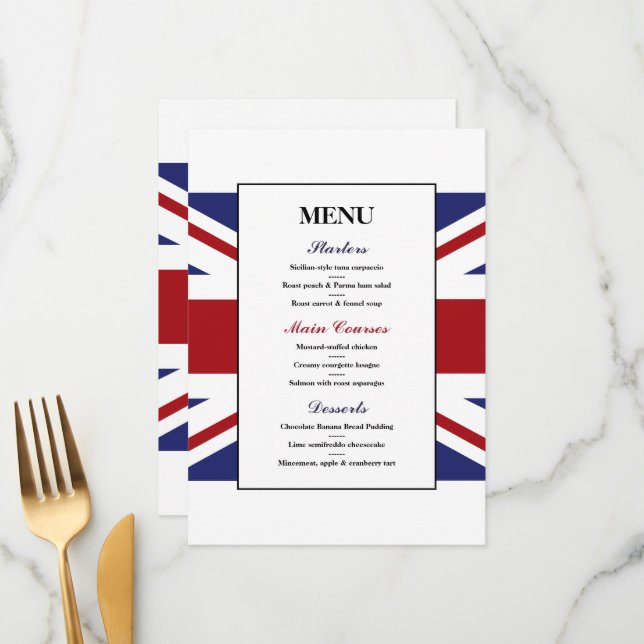 Menú Boda Británico Bandera de la bandera de la Un (Anverso/Reverso In Situ)