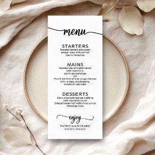 Menú boda Caligrafía elegante Blanco y negro