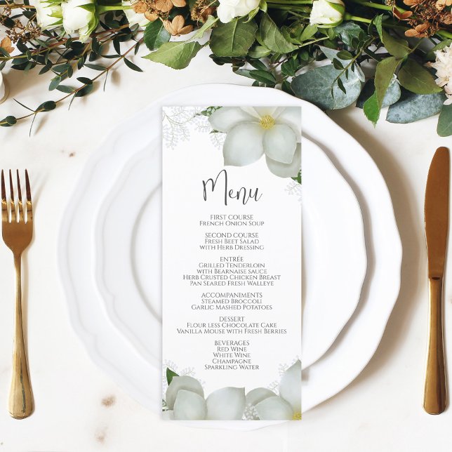 Menú boda Caligrafía Magnolia floral (Subido por el creador)