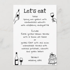 Menú Boda caprichosa a mano alzada con garabatos | Vino