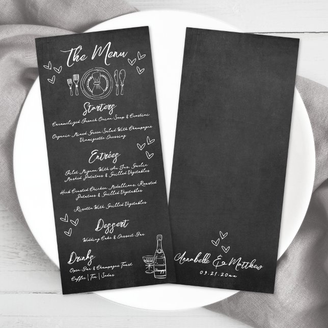 Menú Boda Caprichosa con Pizarra Dibujada a Mano (Hand Drawn Chalkboard Whimsical Wedding Menu)