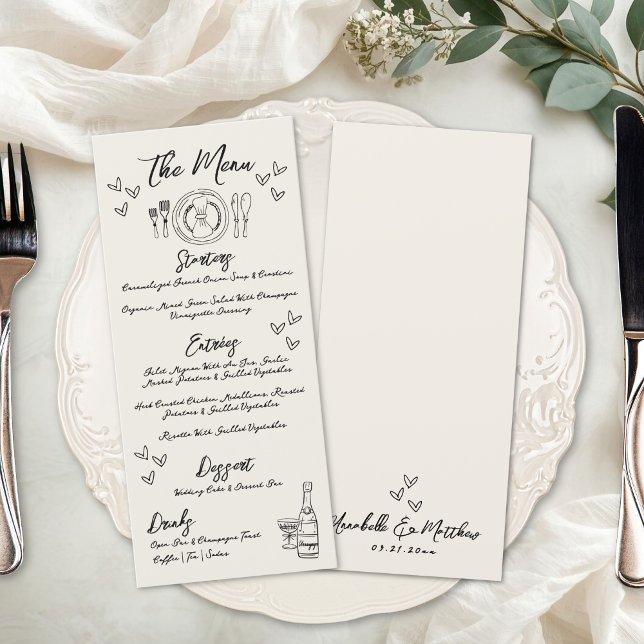 Menú Boda Caprichosa Vintage Dibujada a Mano (Hand Drawn Vintage Whimsical Wedding Menu)