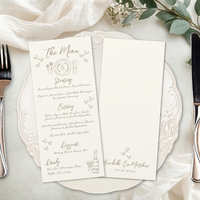 Menú Boda Caprichosa y Caprichosa a Mano Dibujada (Hand Draw Quirky Whimsical Wedding Menu )