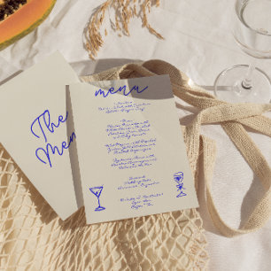 Menú Boda caprichoso azul trenzado a mano retro