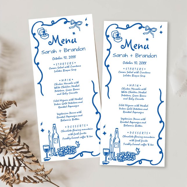 Menú Boda caprichoso de mano azul (Subido por el creador)
