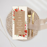 Menú Boda Cardstock de Wildlflower Poppies<br><div class="desc">Diseño de amapola de flores silvestres sobre fondo blanco. Las flores se organizan alrededor de un rectángulo inspirado en el material de cartón con texto blanco.</div>