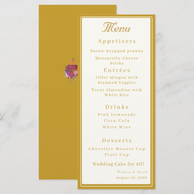 Menú Boda católica Cream & Ochre Dos Corazones (Anverso / Reverso)
