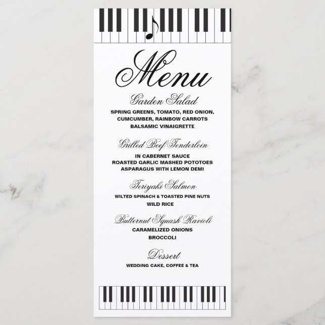 Menú Boda Cayos de piano de músicos creativos (Anverso)