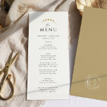 Menú Boda celeste monograma dorado<br><div class="desc">Transforme su experiencia gastronómica con la "Tarjeta de menú del Boda Celestial Gold Monogram". En un marco blanco inmaculado, los elementos celestes dorados, acompañados de las originales iniciales del personalizable, le dan un toque mágico a sus mesas. Las fases de la luna delicadamente integradas en el diseño elevan la experiencia...</div>