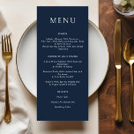 Menú Boda celeste Moon Dark Blue Golden<br><div class="desc">Tarjeta de menú dorado azul oscuro Boda celeste con forma de luna en la parte trasera.</div>