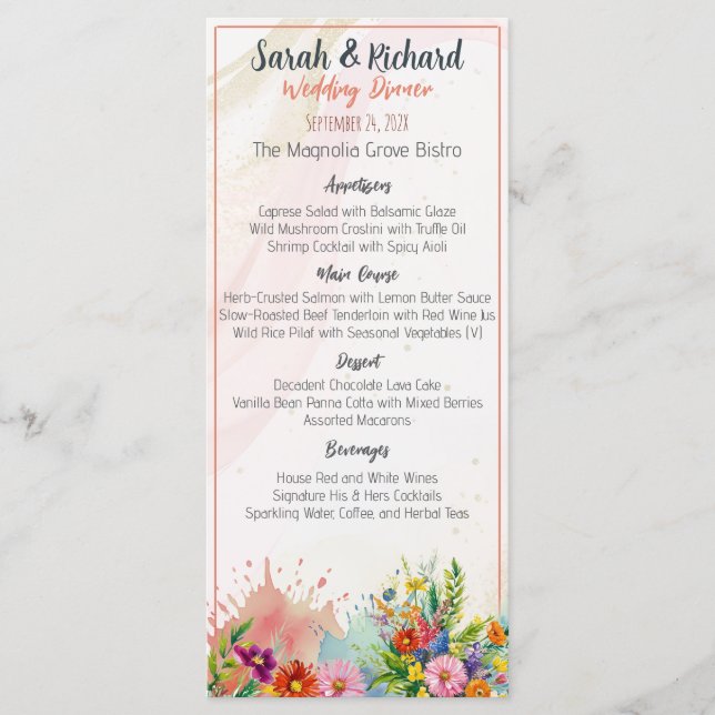 Menú Boda Cena de Flores Silvestres (Anverso)