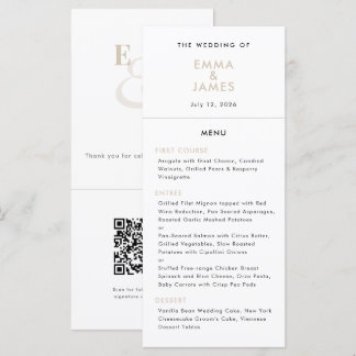 Menú Boda Champagne Ampersand | Código QR | Elegante