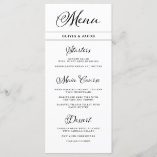 Menú Boda Charm Caligrafía en blanco y negro