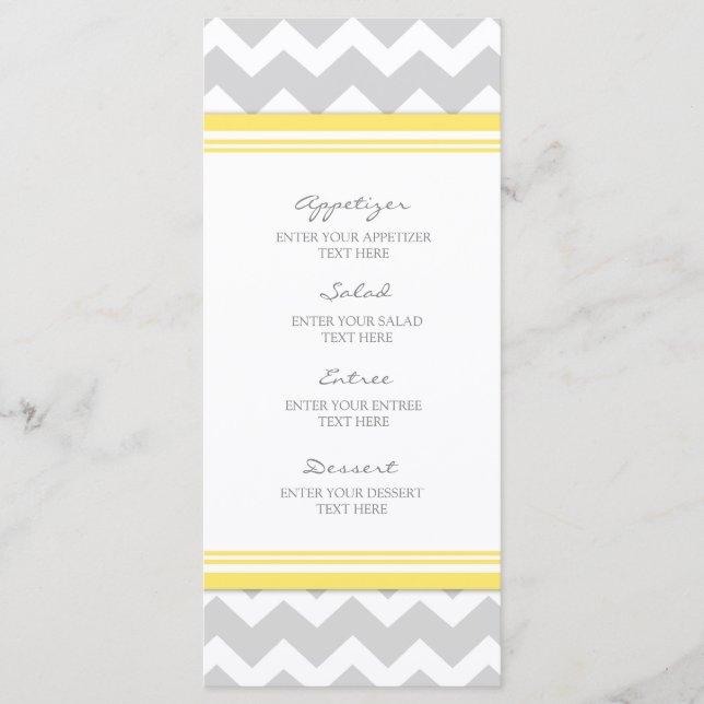 Menú boda Chevron gris amarillo (Anverso)
