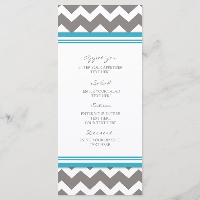 Menú boda Chevron Gris Azul (Anverso)