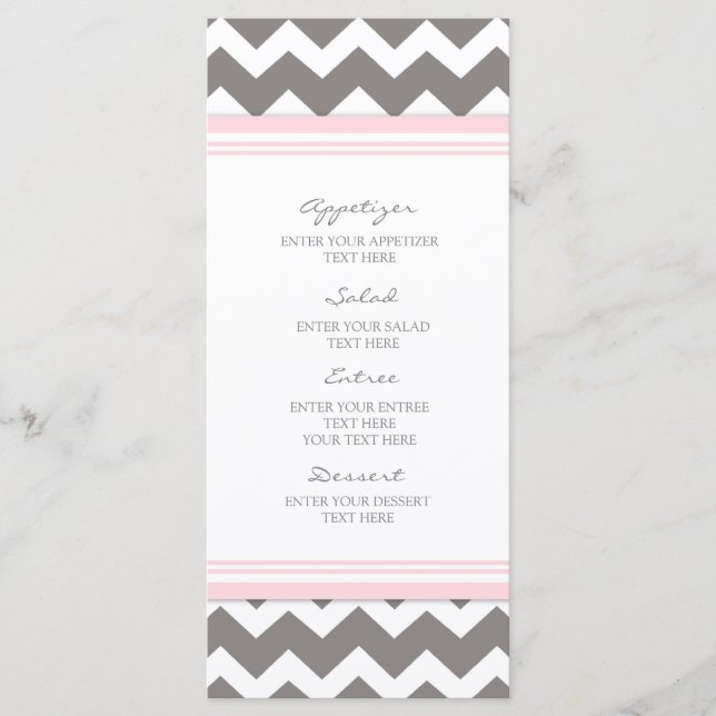Menú boda Chevron gris rosado (Anverso)