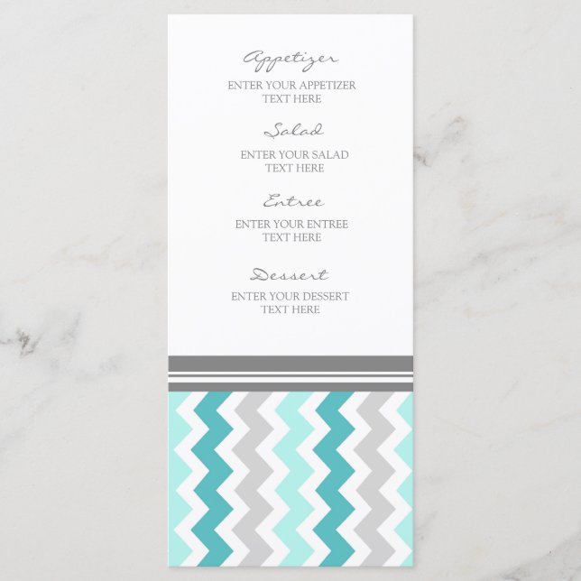Menú boda Chevron gris Verde azulado (Anverso)