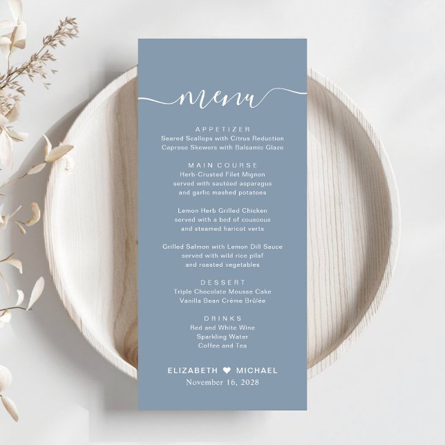 Menú Boda Chic Script Azul Polvo (Subido por el creador)