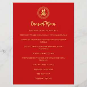 Menú Boda chino de doble felicidad