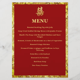 Menú Boda chino doble felicidad corazón formal rojo