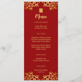 Menú Boda chino moderno con flores rojas