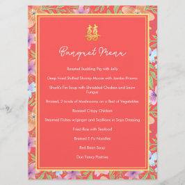 Menú Boda chino rojo peranakan floral doble xi