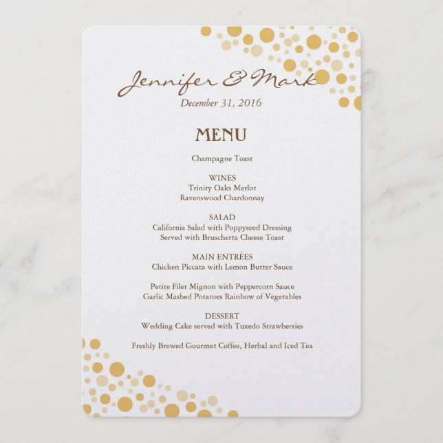 Menú boda Círculos de confetti dorados (Anverso)