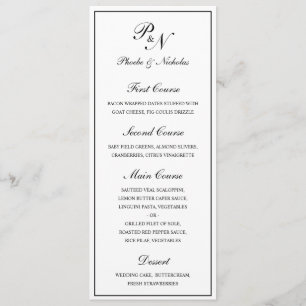Menú Boda clásica elegante en blanco y negro
