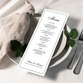 Menú Boda clásica elegante en blanco y negro