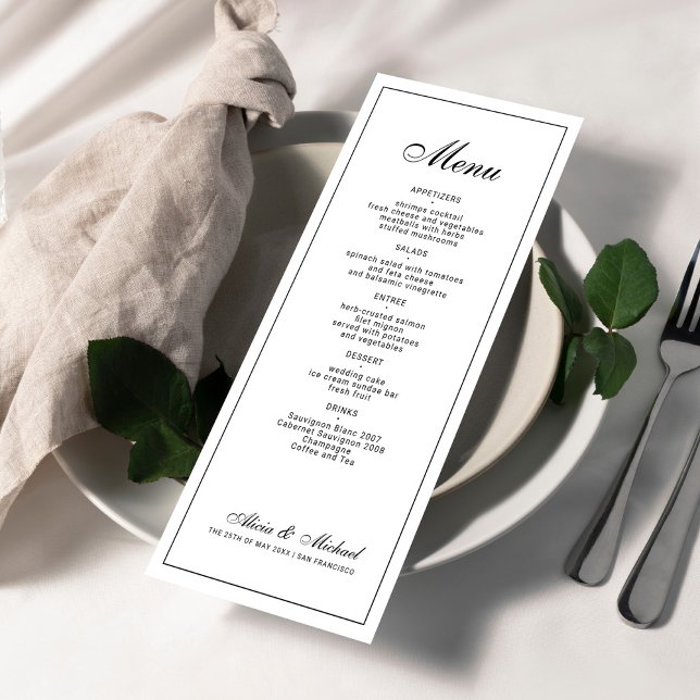 Menú Boda clásica elegante en blanco y negro (Subido por el creador)