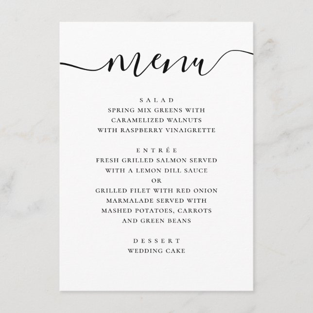 Menú Boda Clásica Elegante | Letra Moderna Minimalista (Anverso)