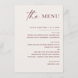 Menú Boda Clásica Elegante Marfil Suave   Letra Moderna