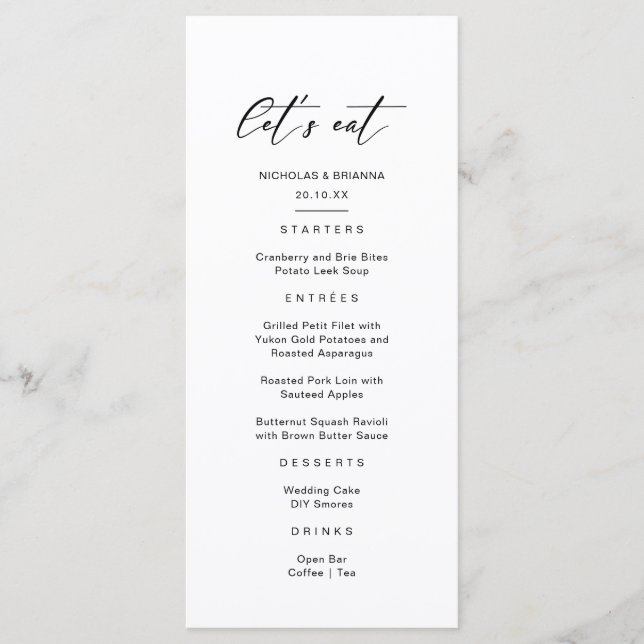 Menú Boda Clásica en Blanco y Negro (Anverso)